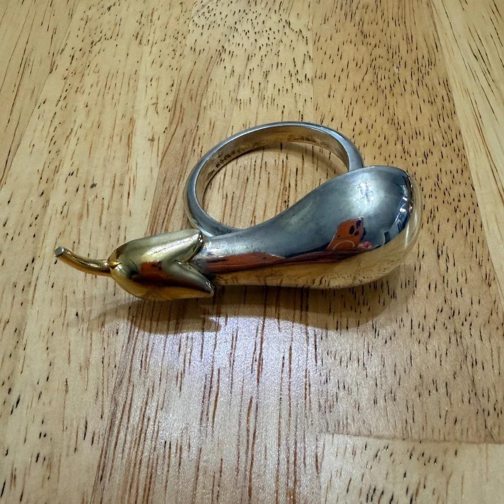 Eggplant Napkin Rings Set of 4‎ Two Tone Silver Gold Aubergine Table Decor